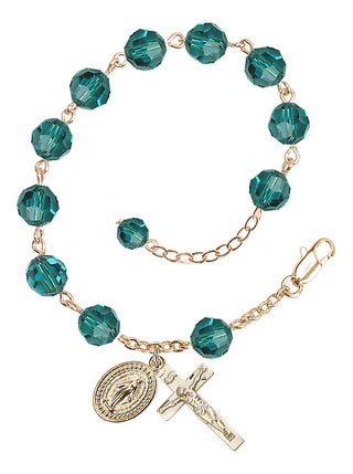 Adjustable Gold Plated 8mm Austrian Crystal Rosary Bracelet in Zircon