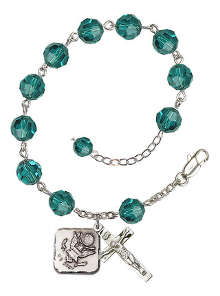 Adjustable Silver Plated 8mm Austrian Crystal Rosary Bracelet in Zircon