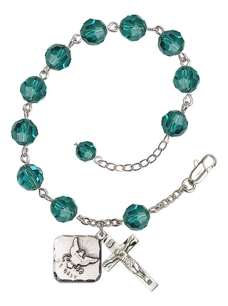 Adjustable Silver Plated 8mm Austrian Crystal Rosary Bracelet in Zircon