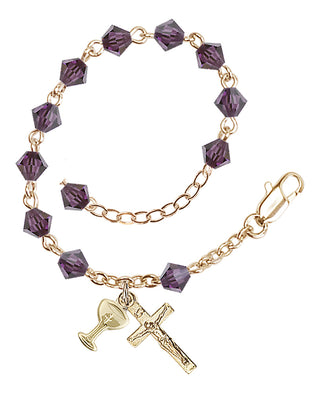 Adjustable Gold Plated 5mm Austrian Crystal Rosary Bracelet in Amethyst