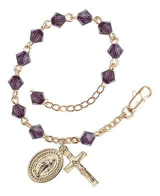 Adjustable Gold Plated 5mm Austrian Crystal Rosary Bracelet in Amethyst
