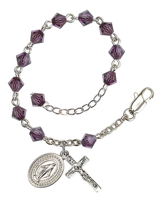 Adjustable Silver Plated 5mm Austrian Crystal Rosary Bracelet in Amethyst