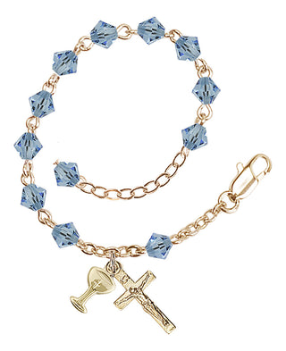 Adjustable Gold Plated 5mm Austrian Crystal Rosary Bracelet in Aqua