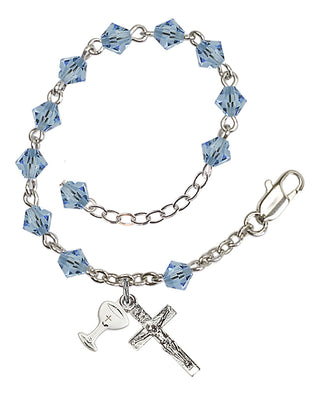 Adjustable Silver Plated 5mm Austrian Crystal Rosary Bracelet in Aqua