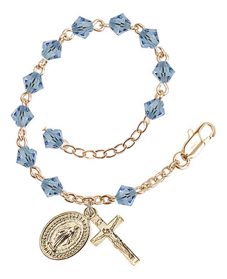 Adjustable Gold Plated 5mm Austrian Crystal Rosary Bracelet in Aqua