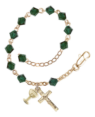 Adjustable Gold Plated 5mm Austrian Crystal Rosary Bracelet in Emerald