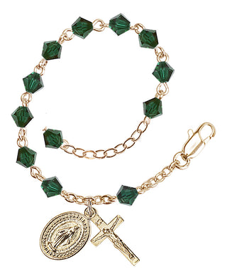 Adjustable Gold Plated 5mm Austrian Crystal Rosary Bracelet in Emerald