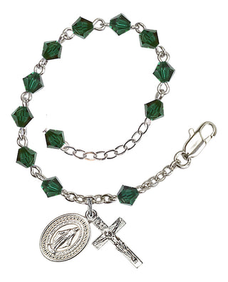Adjustable Silver Plated 5mm Austrian Crystal Rosary Bracelet in Emerald