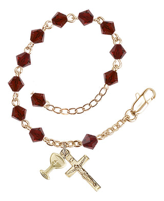 Adjustable Gold Plated 5mm Austrian Crystal Rosary Bracelet in Garnet