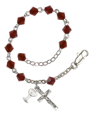 Adjustable Silver Plated 5mm Austrian Crystal Rosary Bracelet in Garnet
