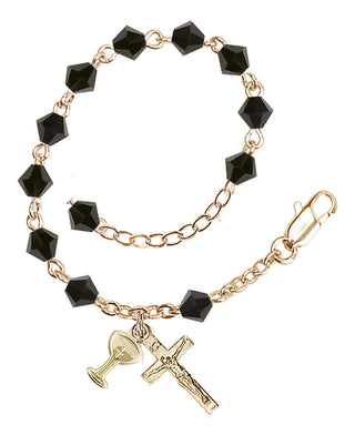 Adjustable Gold Plated 5mm Austrian Crystal Rosary Bracelet in Jet