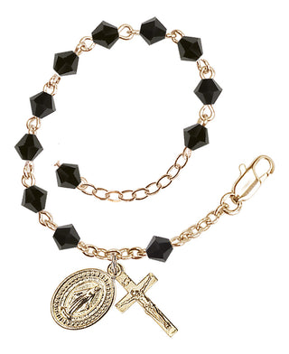 Adjustable Gold Plated 5mm Austrian Crystal Rosary Bracelet in Jet