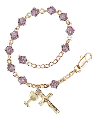 Adjustable Gold Plated 5mm Austrian Crystal Rosary Bracelet in Light Amethyst