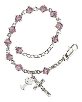 Adjustable Silver Plated 5mm Austrian Crystal Rosary Bracelet in Light Amethyst