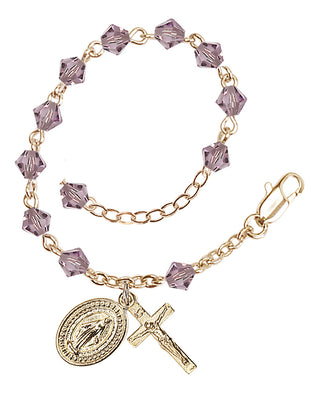 Adjustable Gold Plated 5mm Austrian Crystal Rosary Bracelet in Light Amethyst