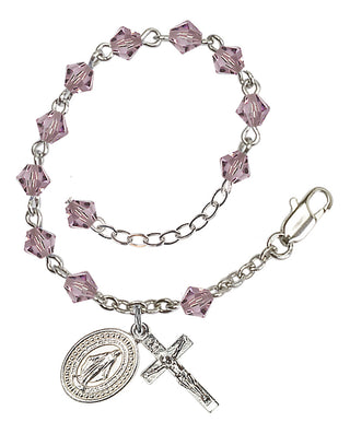 Adjustable Silver Plated 5mm Austrian Crystal Rosary Bracelet in Light Amethyst
