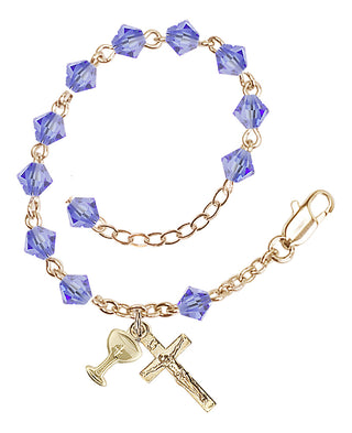 Adjustable Gold Plated 5mm Austrian Crystal Rosary Bracelet in Light Sapphire
