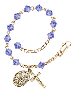 Adjustable Gold Plated 5mm Austrian Crystal Rosary Bracelet in Light Sapphire