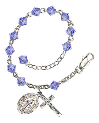 Adjustable Silver Plated 5mm Austrian Crystal Rosary Bracelet in Light Sapphire