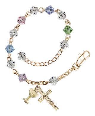 Adjustable Gold Plated 5mm Austrian Crystal Rosary Bracelet in Multi-Color