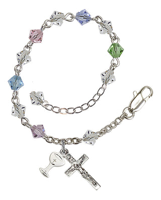 Adjustable Silver Plated 5mm Austrian Crystal Rosary Bracelet in Multi-Color