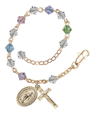 Adjustable Gold Plated 5mm Austrian Crystal Rosary Bracelet in Multi-Color