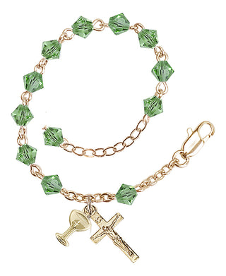 Adjustable Gold Plated 5mm Austrian Crystal Rosary Bracelet in Peridot