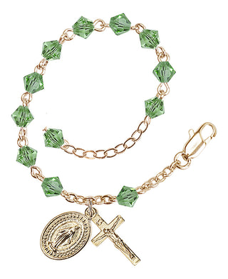 Adjustable Gold Plated 5mm Austrian Crystal Rosary Bracelet in Peridot