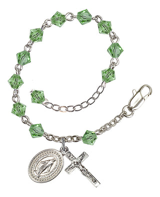 Adjustable Silver Plated 5mm Austrian Crystal Rosary Bracelet in Peridot
