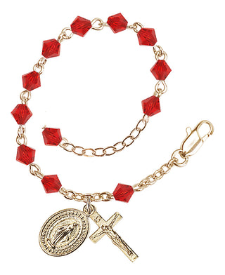 Adjustable Gold Plated 5mm Austrian Crystal Rosary Bracelet in Ruby