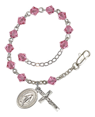 Adjustable Silver Plated 5mm Austrian Crystal Rosary Bracelet in Rose