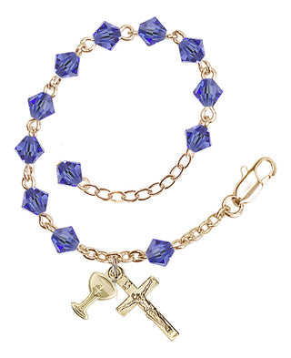 Adjustable Gold Plated 5mm Austrian Crystal Rosary Bracelet in Sapphire