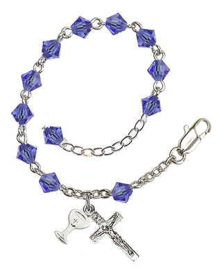 Adjustable Silver Plated 5mm Austrian Crystal Rosary Bracelet in Sapphire
