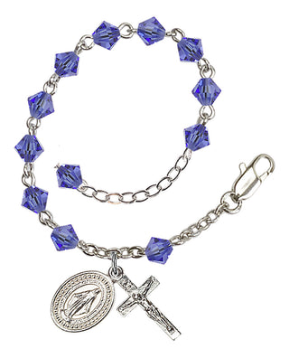 Adjustable Silver Plated 5mm Austrian Crystal Rosary Bracelet in Sapphire