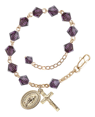 Adjustable Gold Plated 6mm Austrian Crystal Rosary Bracelet in Amethyst