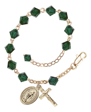 Adjustable Gold Plated 6mm Austrian Crystal Rosary Bracelet in Emerald