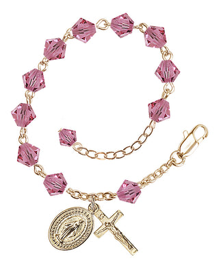 Adjustable Gold Plated 6mm Austrian Crystal Rosary Bracelet in Rose