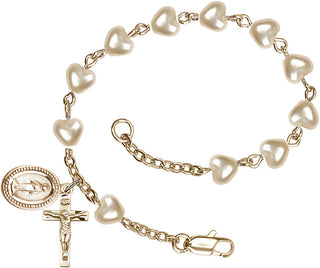 Gold Plated Rosary Bracelet with 6mm Heart Faux Pearl Beads.