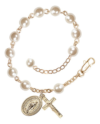 Adjustable Gold Plated 6mm Faux Pearl Rosary Bracelet