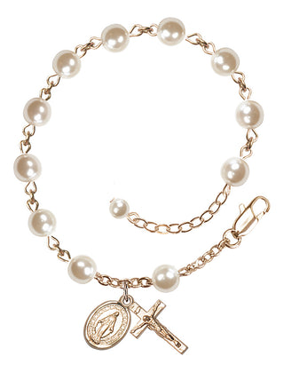 Adjustable 14 Karat Gold-Filled 6mm Faux Pearl Rosary Bracelet