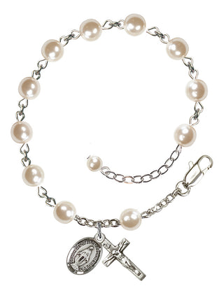Adjustable Sterling Silver 6mm Faux Pearl Rosary Bracelet