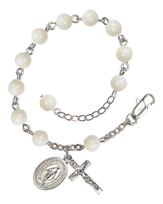 Adjustable Silver Plated 6mm Imitation Mother of Pearl Rosary Bracelet