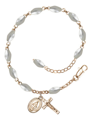 Adjustable 14 Karat Gold 5x7mm Imitation Mother of Pearl Rosary Bracelet