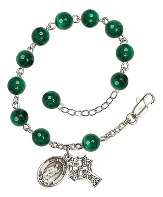Silver Plate 6mm Semi-Precious Saint Ptrick Rosary Bracelet