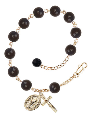 Adjustable Gold Plated 8mm Black Onyx Rosary Bracelet