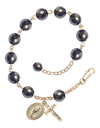 Adjustable Gold Plated 8mm Black Onyx Rosary Bracelet