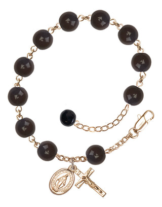 Adjustable 14 Karat Gold 8mm Black Onyx Rosary Bracelet