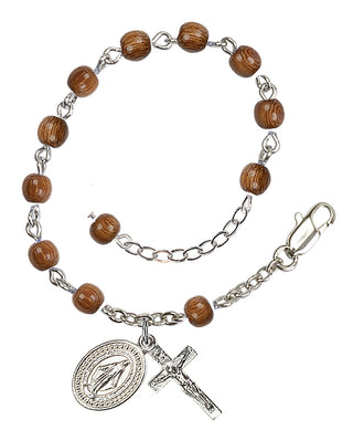 Adjustable Silver Plated 4mm Wood Rosary Bracelet