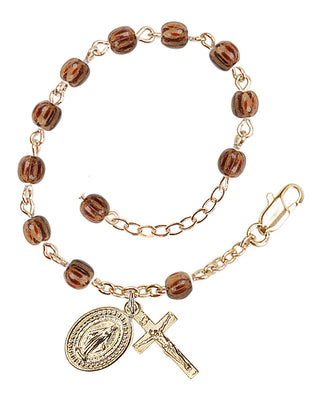 Adjustable Gold Plated 4mm Wood Rosary Bracelet