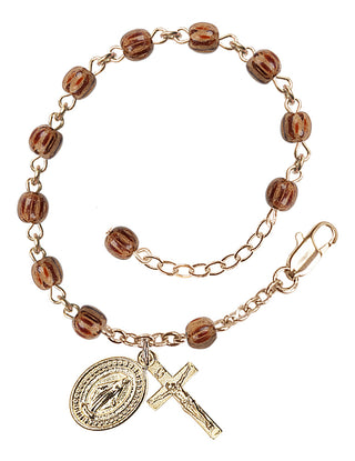 Adjustable 14 Karat Gold 4mm Wood Rosary Bracelet